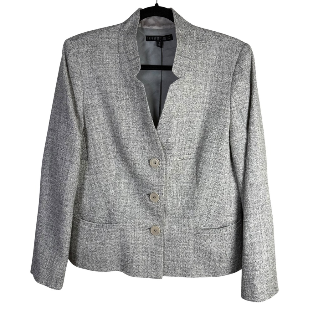 Lafayette 148 Gray Tweed Blazer Size 10 Classic Professional Office